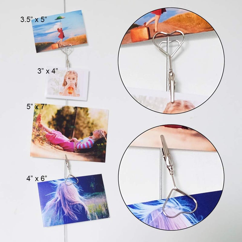 TFu Multi-Purpose Steel Wall Hanging Photo Display Cable Wire Rod with 12 Adjustable Clips for Hanging Photos Notes Postcard and Artworks (Round) - Image 4